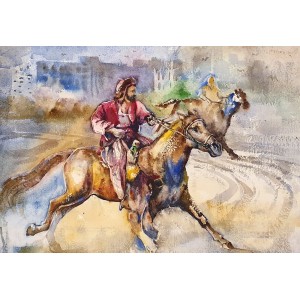 Farrukh Naseem, 15 x 22 Inch, Watercolor On Paper, Horse Painting,AC-FN-099